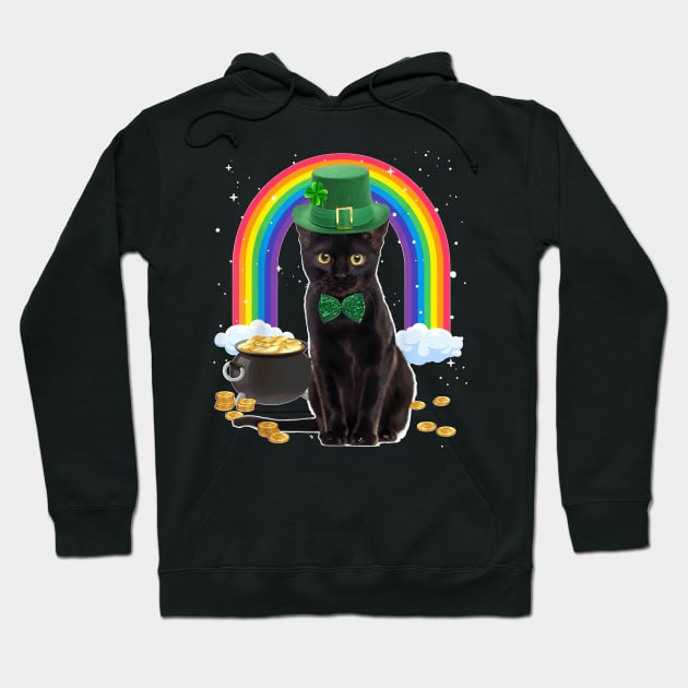 Black Cat St Patricks Day Leprechaun Costume Shamrock Girls Hoodie by Mum and dogs